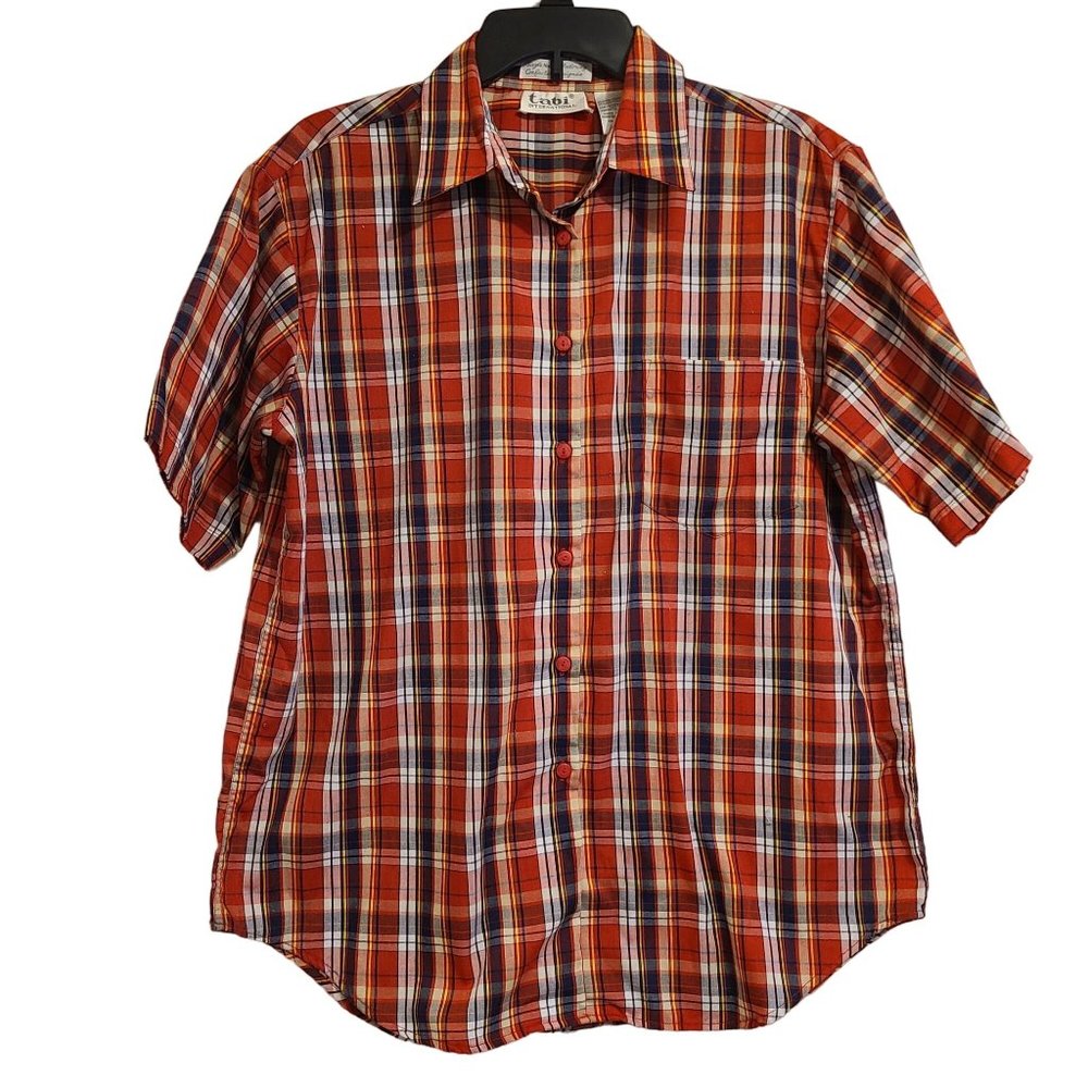 Tabi International Women's SS Button Front Collared Red Plaid Shirt Size 14